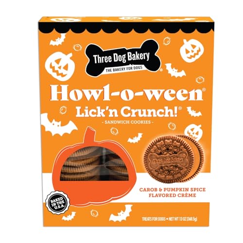 Three Bakery Howl-O-Ween Lick'n Crunch! Sandwich - Carob & Pumpkin Spice Flavored Treats, Puppy for Halloween, Training Treats, Holiday