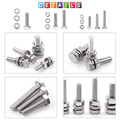 Glarks 510 Pieces Flat Hex Stainless Steel Screws Bolts Nuts Lock and Flat Gasket Washers Assortment Kit - Image 4