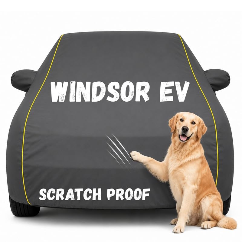 Image of Pure Fabric Grey 100% Waterproof Windsor EV Car Cover | Polyester Car Body Cover for Rain & Sun | UV Protection, Dustproof, Scratch Resistant, Windproof, Heat Resistant, Custom Fit