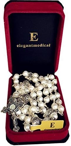 Miniatura 2 de elegantmedical Alambre envuelto Bali 925 perlas de perlas de plata esterlina rosario collar cruz, Plata esterlina