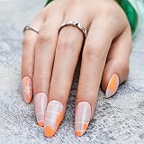 Jofay Fashion Press on Nails Almond, Short Soft Gel Press on Nails False Nails with Glue, 24pcs Stic