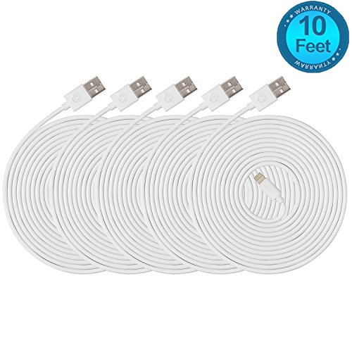 Lampa 10 Feet / 3 Meter [ Heavy Duty ] Extra Long Lightning to USB Cable for iPhone iPad and iPod（5 Pack）