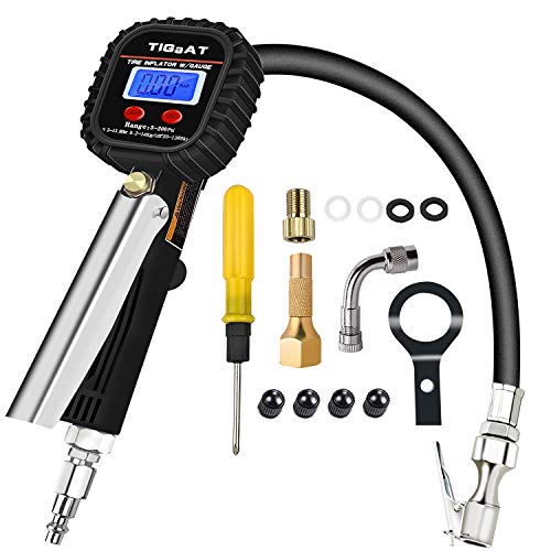 TiGaAT Digital Tire Pressure Gauge Inflator, 200 PSI Heavy Duty Air Chuck and Compressor Accessories High Air Pressure Gauge for 0.1 Display Resolution