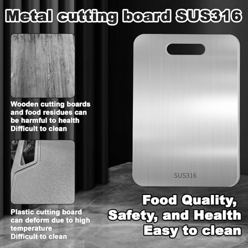 Titan Schneidebrett Set 3 Stück - S316 Edelstahl Schneidebrett, Titanium Cutting Board, Doppelseitiges Lebensmittel Grade Schneidebretts, Titanium Cutting Board für Fleisch, Obst,Gemüse 4