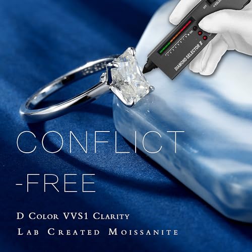 MOOSEA 2ct Radiant Cut Moissanite Engagement Rings - D Color VVS1 Clarity Lab Created Diamond Rings 14K White Gold Vermeil S925 Sterling Silver Wedding Rings Dainty Moissanite Rings for Women2