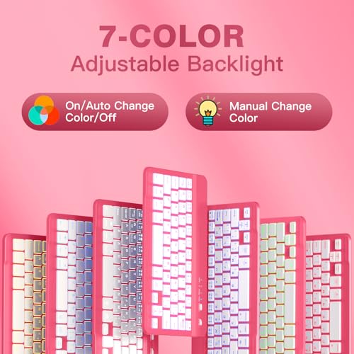 Image of for iPad mini 7 Keyboard Case A17 Pro 2024 /iPad Mini 6 Generation Case with Keyboard 2021 8.3 Inch, Pencil Holder, 7 Color Backlit Detachable Keyboard Cover for iPad mini 7th /6th Gen,DarkPink
