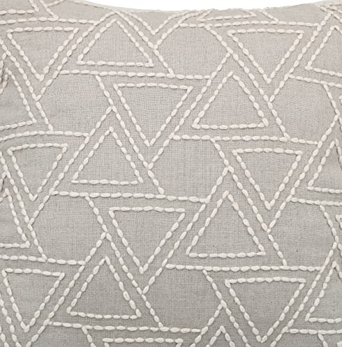 Vagmine Handwork Embroidered Linen Square Decorative Accent Throw Pillow Cover - For Master Bedroom, New Home, Anniversary, Farmhouse, Couch, Sofa - Triangle-Natural, 18X18 Inches #TOP3