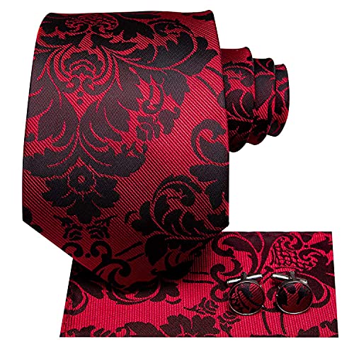 Image of Hi-Tie 3 Pcs Gift Box Mens Tie Set Necktie with Pocket Square Cufflinks Lapel Pin Silk Neck Tie Collection