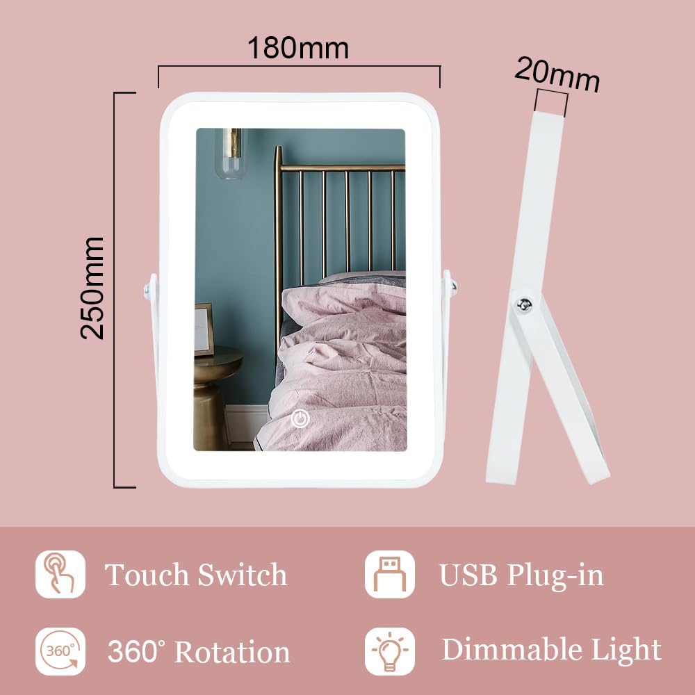 YEKKOPT Rechargeable LED Vanity Mirror with Lights and Touch Dimming
