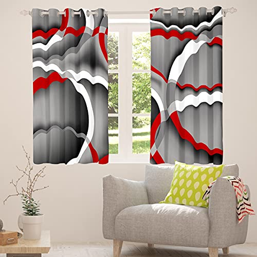 Castle Fairy Retro Circle Geometry Curtain Printed Design 42W X 84L Inchs 2 Panels Set Stripe Line Art Window Curtains For Bedroom Living Room Geometric Modern Grommet Window Drapes-Red Gray And Black #TOP3