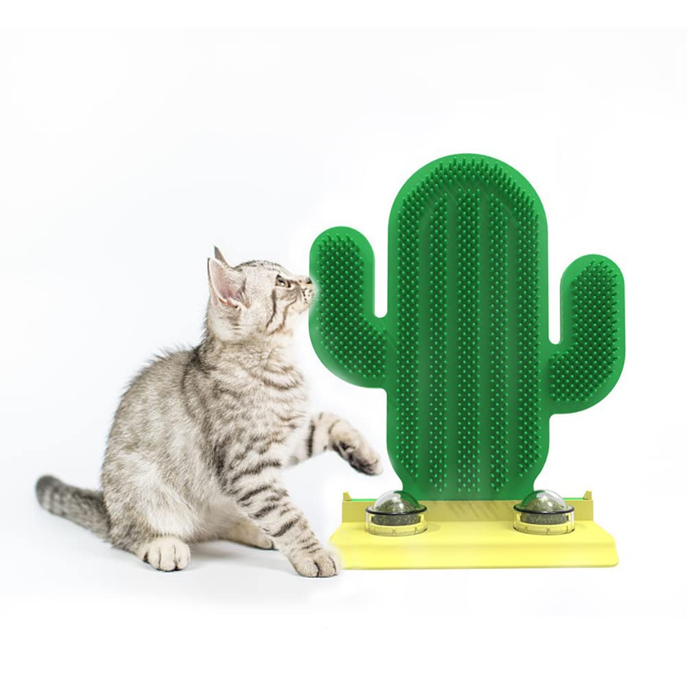 Cat Self Groomer with Catnip , Rotatable Catnip Lickable Balls Cats Corner Massage Comb Cactus Grooming Brush Tool for Kitten Puppy Cat Corner Hair Self Groomer Wall Massage Brush