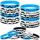 CupaPlay 24PCS Moustache Rubber Bracelets -Moustache Themed Party Supplies Decorations Black Moustache Party Birthday Baby Shower Silicone Wristbands Party Favors