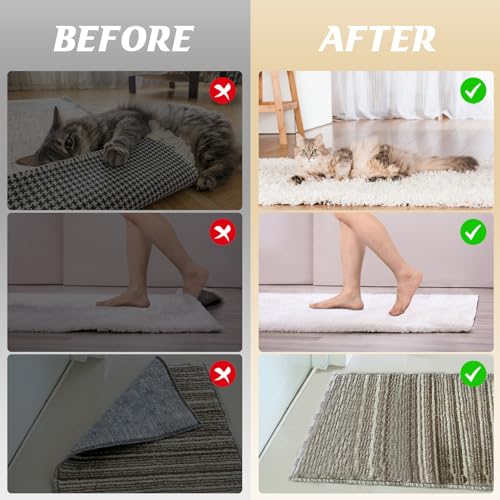 Rug Tape 16PCS Reusable Washable Removable Non-Slip Rug Stickers, Double Sided Adhesive Rug Grip for Hardwood Floors Tile, No Damage Carpet Tape to Prevent Sliding for Area Rugs
