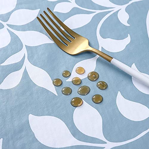 Vinyl Tablecloth With Flannel Backed Waterproof Oil-Proof Pvc Table Cloth Wipeable Spill-Proof Plastic Table Cover For Indoor And Outdoor(Blue Leaves, 60 X 60 Inch Round) #TOP3