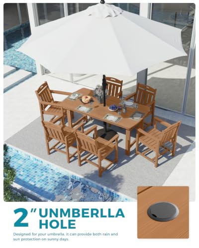 Image of Ciokea HDPE Outdoor Dining Set of 6, Patio Table and Chairs Sets, Teak