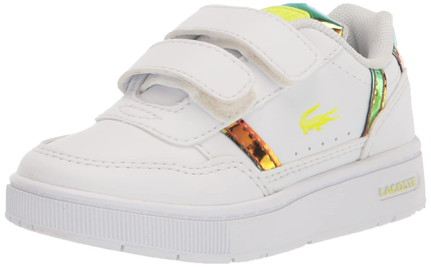 Lacoste Unisex-Child T-Clip Sneaker, Wht/YLW, 7 Toddler
