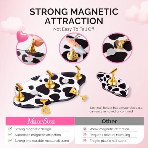 Image of MelodySusie Update Nail Stand for Press Ons, 2 Spotted Cloud Magnetic Bases for Practice Painting Display Practice with Brush Holder and Reusable Double-Sided Tape for Home DIY Salon Supplies