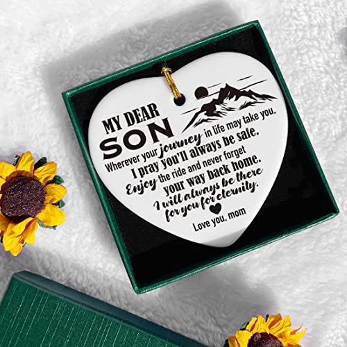 Image of Son Christmas Ornament Gifts, Son Gifts from Mom Mother, Holiday Decor Christmas Tree Ornaments Keepsake Sign, Enjoy The Ride & Never Forget Your Way Back Home