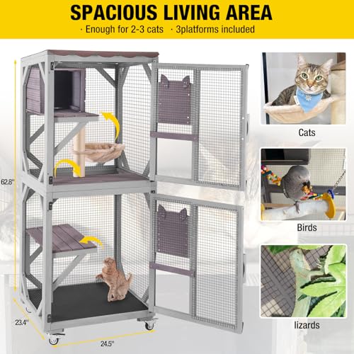 Image of Cat House Outdoor Catio for Catis Mobile Enclosures on Wheels Large Cat Cage with Waterproof Cover,Resting House,62.8 inch