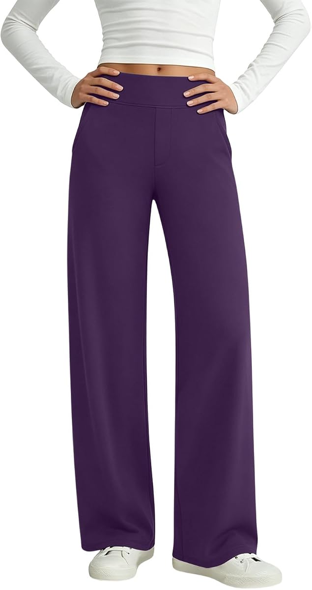 Pantalones de yoga de cintura alta y pierna ancha para mujer con bolsillos
