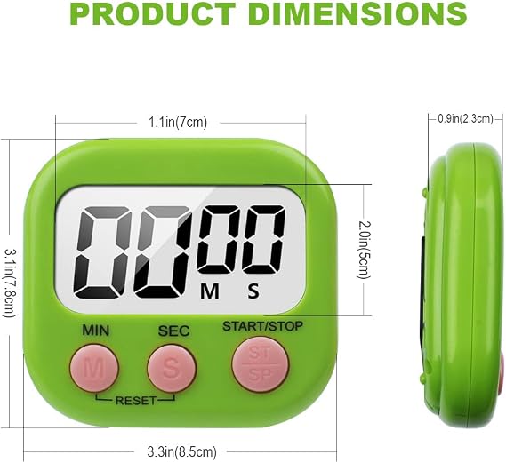 Large LCD Display Digital Cooking Timer Kitchen Timer with Countdown and Stopwatch. Big Beep Alarm (GREEN) for Cooking, Fitness, Children's Work