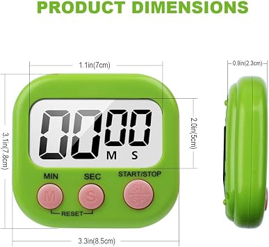 Large LCD Display Digital Cooking Timer Kitchen Timer with Countdown and Stopwatch. Big Beep Alarm (GREEN) for Cooking, Fitness, Children's Work