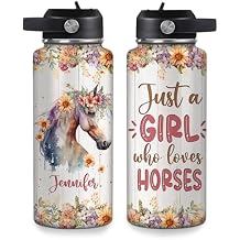 Hyturtle Personalized Horse Water Bottle - Custom Name Insulated Stainless Steel Bottle with Leak-Proof Lid 18oz 32oz - Animal Lover Gift for Women Girls Horse Lovers - Birthday & Christmas Gift