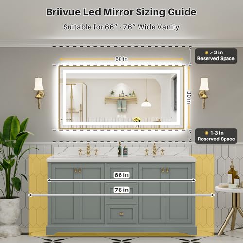 Image of 60x30 Inch LED Bathroom Mirror with Gold Frame, Backlit & Front Lit, Anti-Fog Lighted Bathroom Vanity Mirror for Wall, Memory Function, Dimmable, HD Tempered Glass, Shatter-Proof