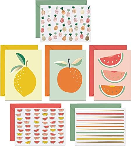 Blank Cards with Envelopes - 24 Fruity Blank Note Cards with Envelopes Six Different Assorted Cards with Gold Foil for All Occasions! Blank Notecards and Envelopes Stationary Set for Personalized