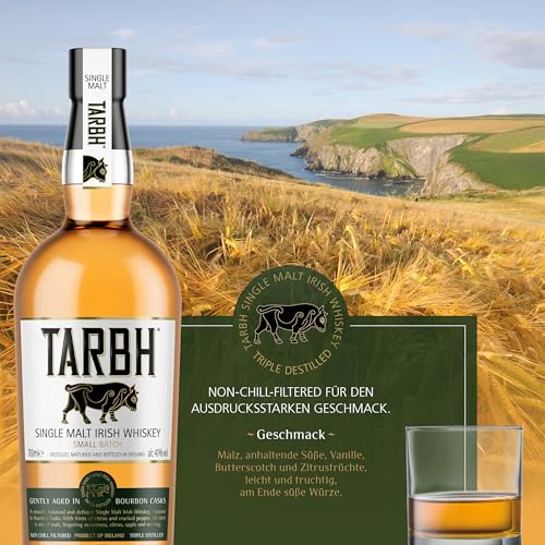 TARBH Single Malt Irish Whiskey I Premium Single Malt Whiskey I 3-fach destillierter, in Bourbon-Fässern gereifter irischer Whiskey I Small Batch Limited Whisky I 40% Vol. I 0,7 L
