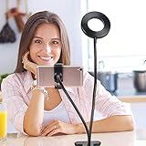 Selfie Ring Light With Cell Phone Holder Standard for Live Stream and Make up, Kishgo Flexible Long Arm for IPhone and Android Phone,[3-Light Mode] [10-Level Brightness] LED Desk Lamp (Black)