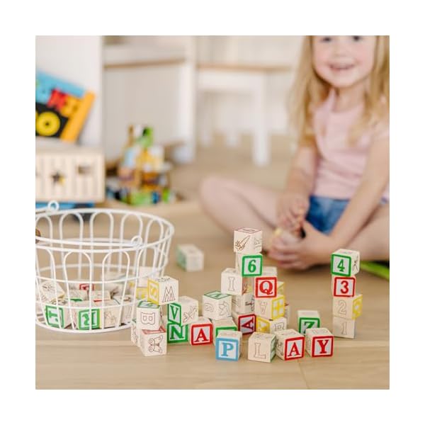 Melissa & Doug Deluxe Wooden ABC/123 1-Inch Blocks Set with Storage Pouch (50 pcs)