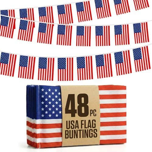USA Flag Bunting 48pc 49ft - Patriotic Banner for Events & Decorations
