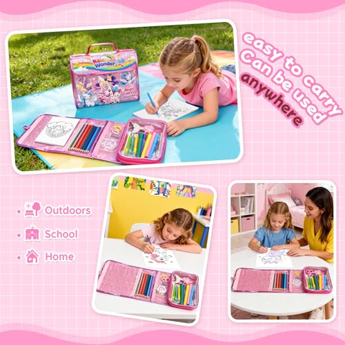 homicozy 106PCS Scented Washable Markers Set,Arts and Crafts Kit for Girls Ages 4-6-8-10,Travel Coloring Drawing Art Supplies with Unicorn Glitter Pencil Case,Ideal Birthday Gift for Kids — view 6