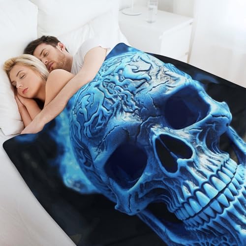 Couverture micro polaire tête de mort bleue 178x203cm grande taille - 4