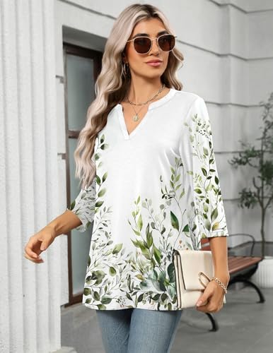 Image of Zeagoo Womens 3 /4 Length Sleeve Tops V Neck Tunic Dressy Casual Blouse