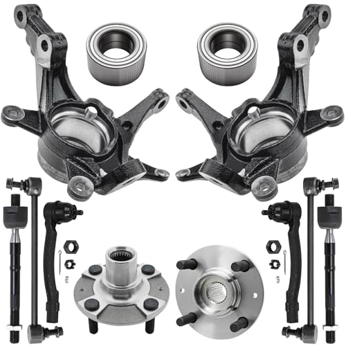 Image of Detroit Axle - 12pc Front Loaded Knuckles Kit for 2014 2015 2016 2017 Hyundai Accent, 2 Steering Knuckles 2 Wheel Hubs 2 Wheel Bearings 2 Sway Bars 4 Inner Outer Tie Rods Replacement