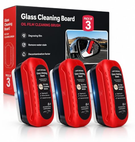 Image of Pack of 3 Car Glass Oil Film Cleaning Brush | Windshield Cleaner Tool for Clear Vision | Anti-Fog, Anti-Rain Window Cleaner | Automotive Glass Cleaning Kit for Cars & SUVs (PacKk of 3)