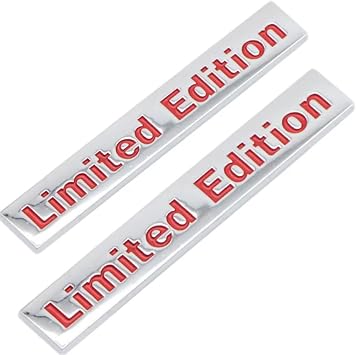 YUGEYE 2PCS Chrome Metal Limited Edition Logo Emblem Auto Badge 3D Premium Car Rear Trunk Sticker Side Fender Decal Silver&Red