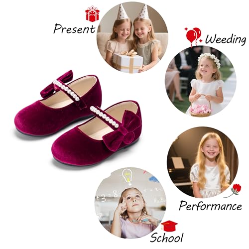 Image of PHIRAMIN Toddler Flower Girl Glitter Dress Shoes Little Girl Ballet Flats Bow Wedding Party