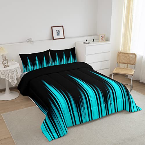 Image of Feelyou Turquoise Teal Blue and Dark Comforter Set Vintage Ombre Comforter Gradient Dark Simple Style Bedding Set Breathable Duvet Set Room Decor Quilt Set Full Size