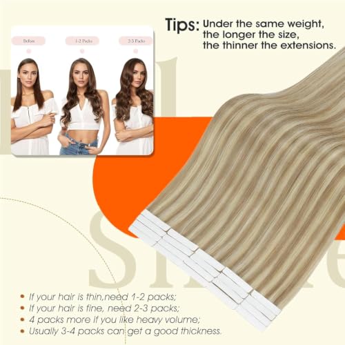 Image of Full Shine Injection Tape In Hair Extensions, Highlight Blonde 24 Inch
