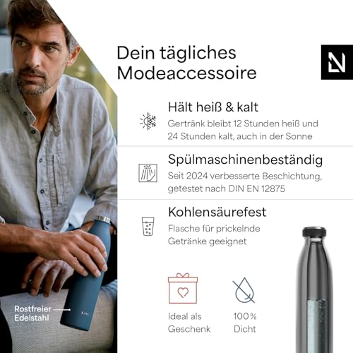 LARS NYSØM Trinkflasche 1l - Trinkflasche Edelstahl - Thermosflasche – Ansicht 2