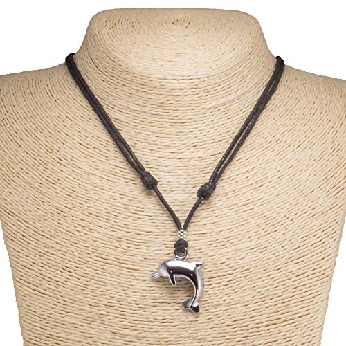 BlueRica Dolphin Pendant on Adjustable Black Rope Cord Necklace (Chrome Finish)2