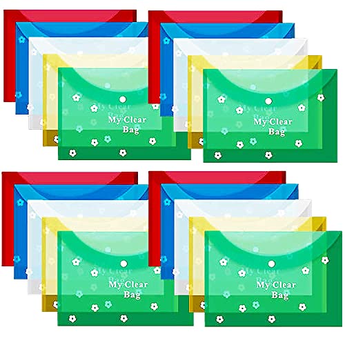 Image of Peeplvalue My Clear Bag Pack of 12 A4 Size Blue Colour Floral Design Transparent Plastic Folder, Button Closer File, Document Organizer