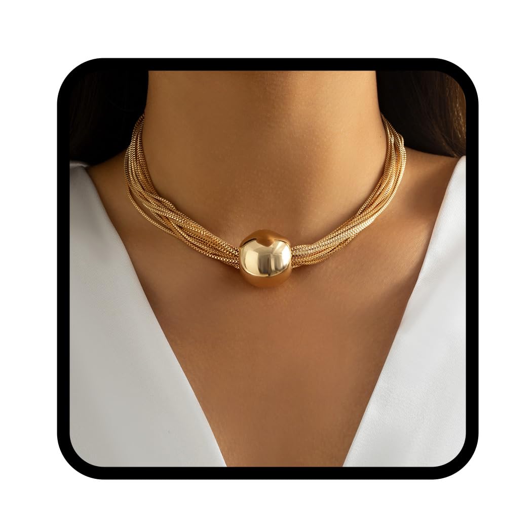 Handcess Gargantilla bohemia con capas doradas, collar punk, joyería chain para mujeres y niñas, sin talla, Cadena