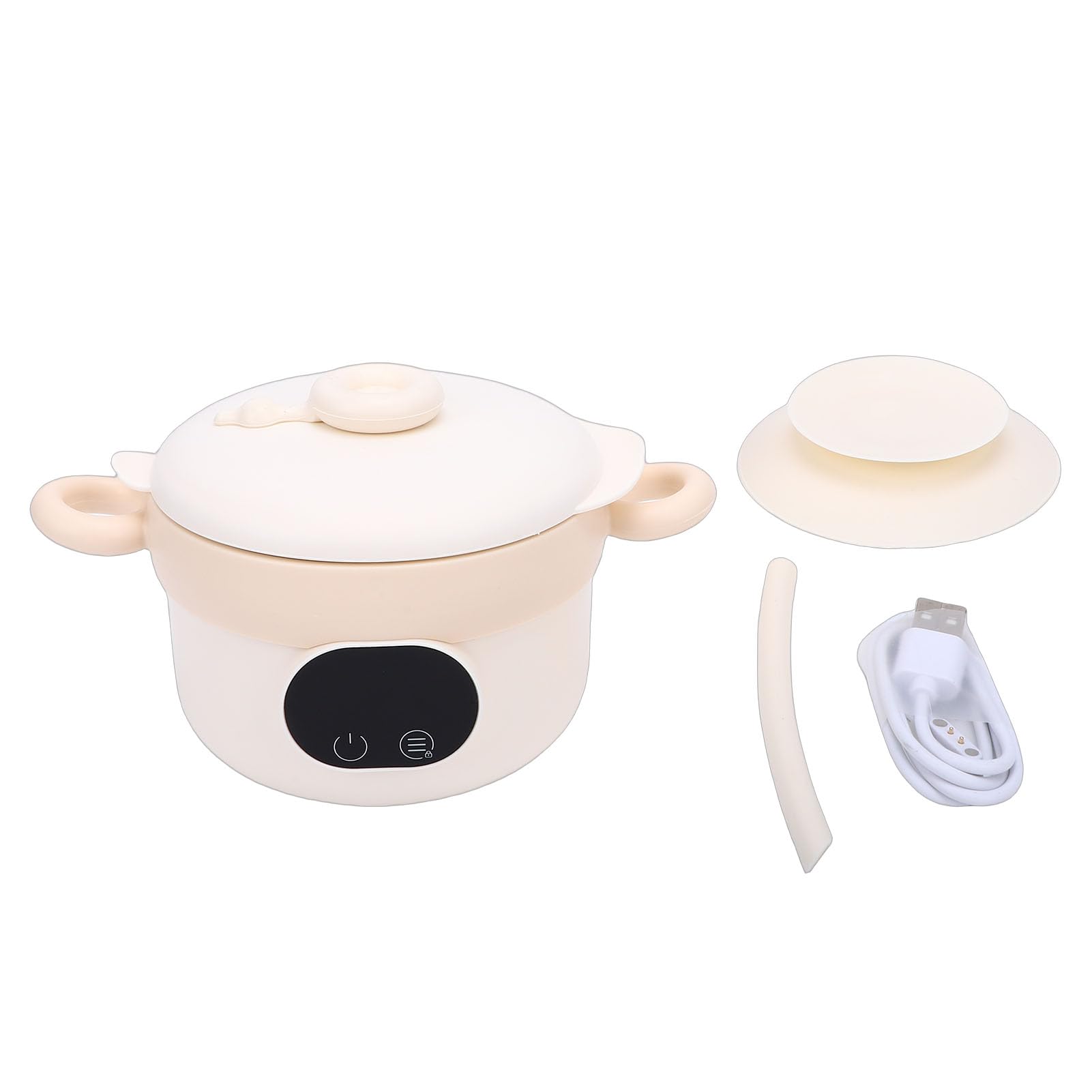 Ciotola Scaldavivande Intelligente per Bambini, Scaldavivande Senza Fili in Acciaio Inossidabile di Grande capacità da 470 Ml per Neonati e Bambini Piccoli (Colore Crema)