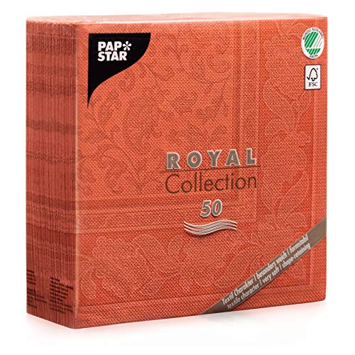 Papstar, 50 Servietten ROYAL Collection 1/4-Falz 40 cm x 40 cm terracotta Ornaments, #11680