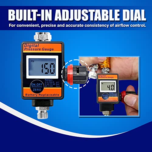 Le Lematec Air Pressure Regulator With Lock For Air Slip Prevention; Up To 150 Psi Hvlp Air Compressor Regulator With Digital Gauge; Rugged Heavy Duty Inline Air Compressor Pressure Regulator - Dar03B #TOP3