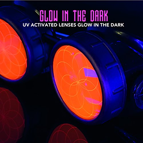 UMBRELLALABORATORY Steampunk Victorian Style Goggles with Compass Design, Neon Orange Rave Diffraction glasses Prism Lenses - Thumbnail 2